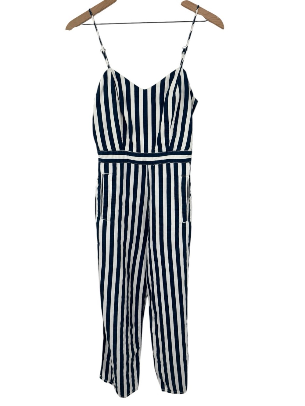 MOTHER The Cut It Out Jumpsuit Sea Daze Striped Linen Blend Sz S - Picture 3 of 12